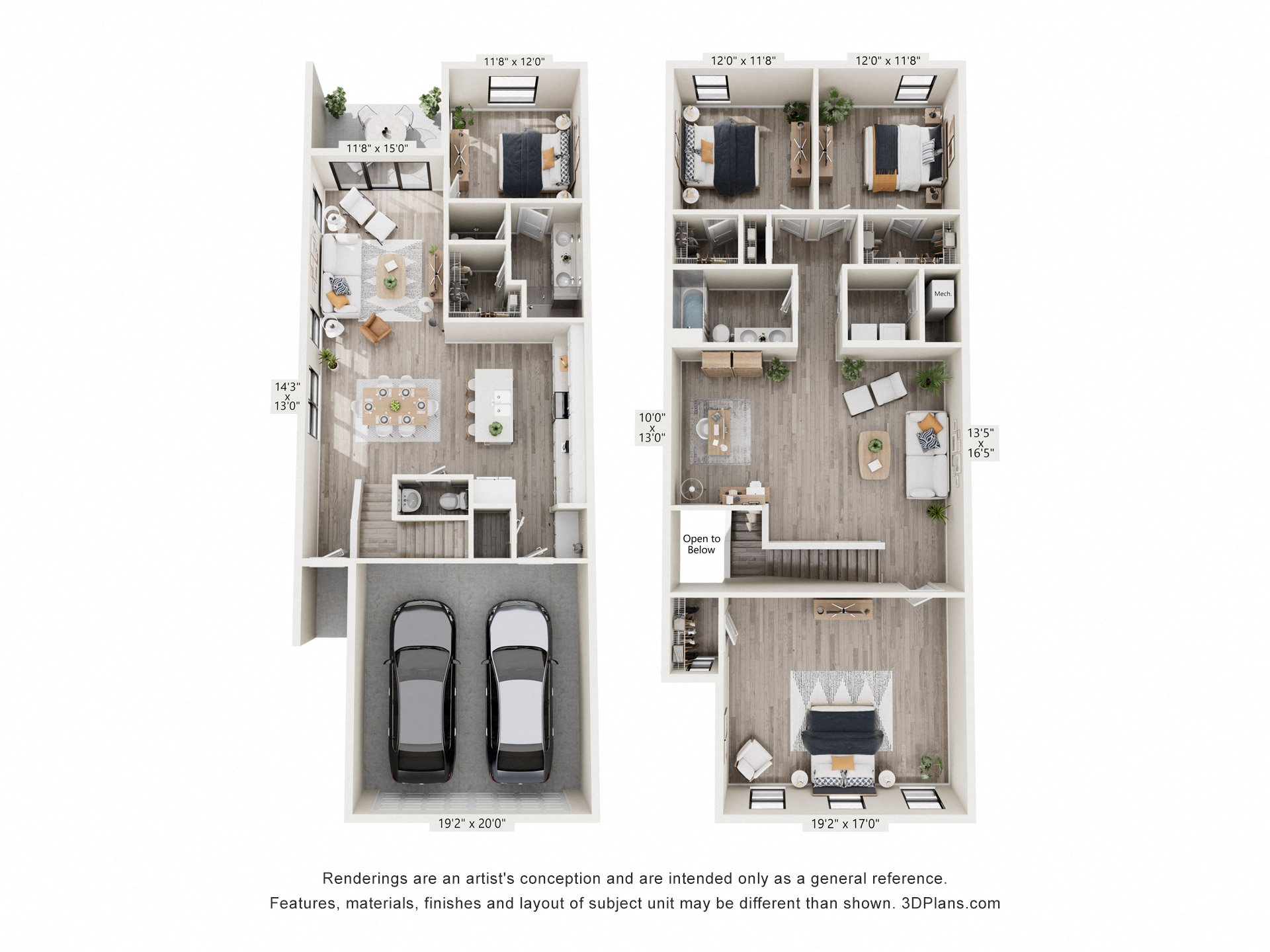 Floor plan for 4 beds, 2.5 baths, 2418 sqft